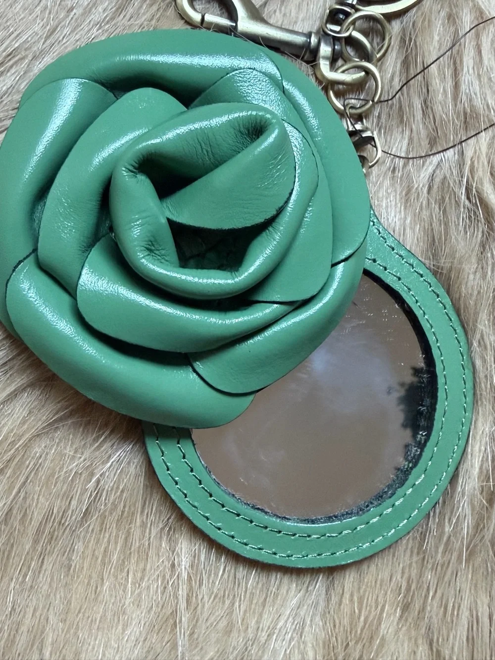 NWT High End Patricia Nash Green Leather Rose Keychain Bag Charm